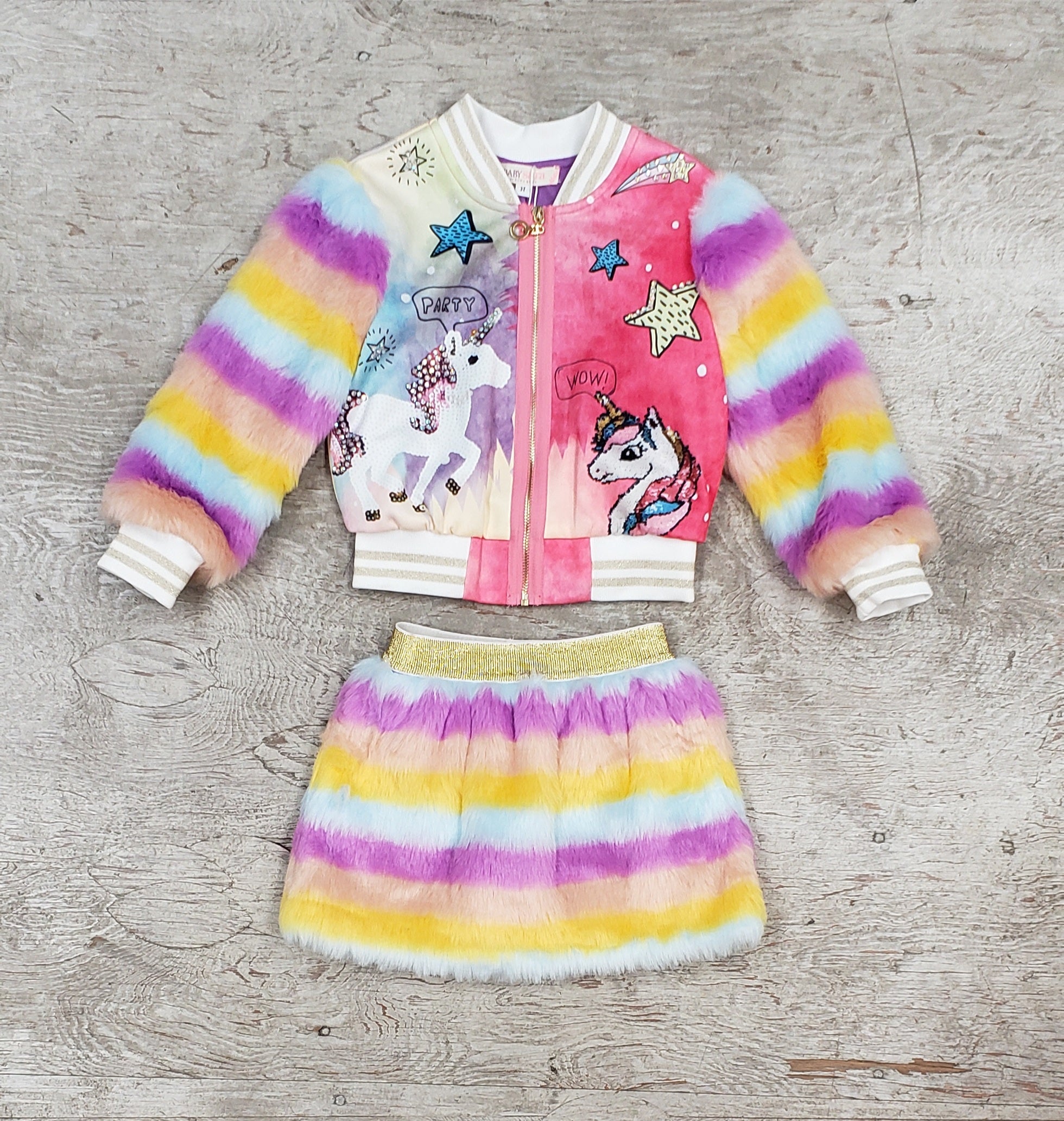 Baby and Girls Jacket with faux fur sleeves