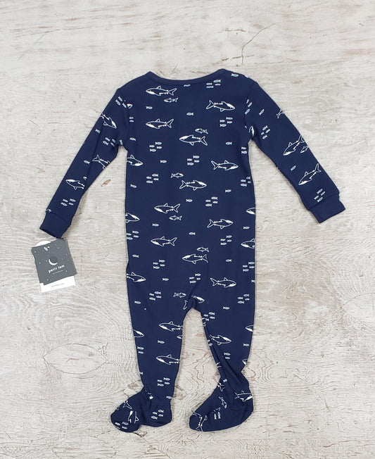 Baby Boys Navy Fish Footie